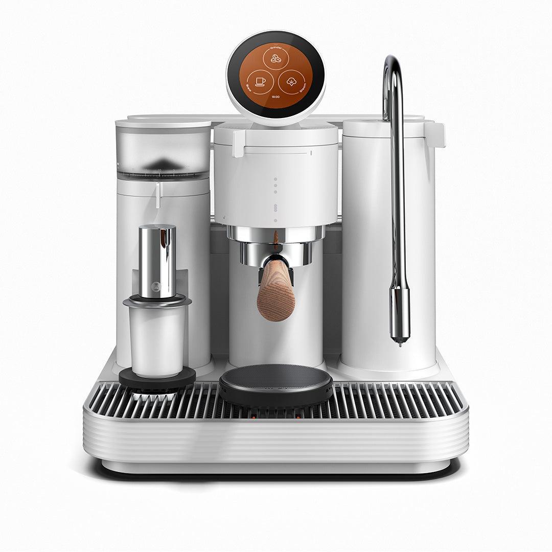 White Meraki digital espresso machine, the best dual boiler home espresso machine.